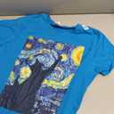 Van Gogh Style Starry Night Cute Cat Art T-Shirt (Blue, L)