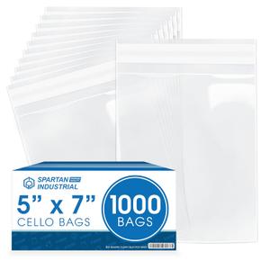 Spartan Industrial - 5 X 7 (1000 Count) Resealable Adhesive Crystal Clear Cello Poly Bags for Packaging Handmade Soap, Candles, Crafts- Self Seal & Reinforced