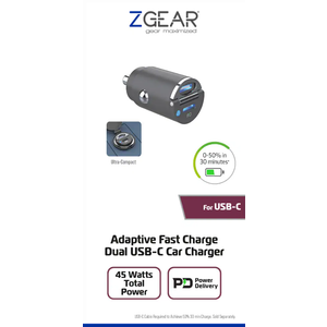 ZGEAR 
ZGear® 45 Watt Dual USB C Car Charger
Fast Charge. Dual USB-C Car Charger