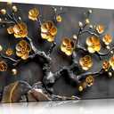 Large Canvas Wall Art for Living Room Bedroom Home Office Grey and Gold Metal Color Plum Blossom Picture Modern Canvas Prints Framed Wall Decor Size 20x40