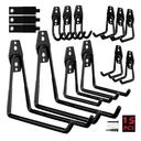 Garage Tool Storage Wall Hook Assortment Set 15PCS Heavy Duty Large Hanger Garden Tool Organizer Ladder Bike Rack Yard Tool Holder Shed Shovel Metal Screw Organization Bicycle Steel Bracket