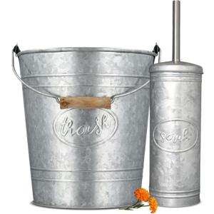 Autumn Alley Farmhouse Bathroom Trash Can and Toilet Brush Set - Rustic Bathroom Accessories for Charming Bathroom Dcor, Galvanized, Grey