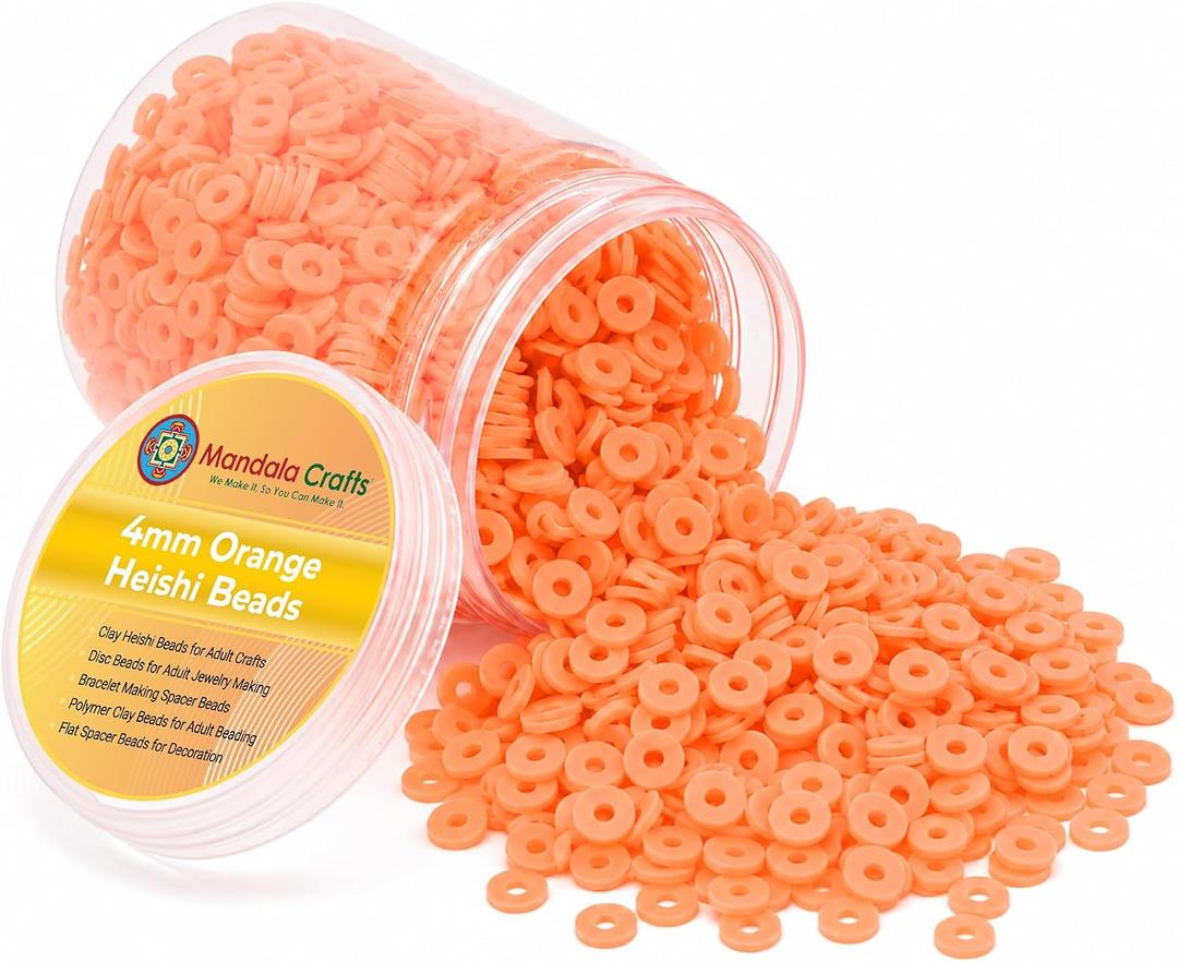 3 x Mandala Crafts 4mm Orange Polymer Disc Clay Heishi Beads for Jewelry Making, 4mm 6000 PCs