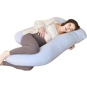 Full Body Pillows for Adults,U-Shaped Maternity Pillow with Removable Cover Enhanced Comfort for Side Sleepers & Back Pain Relief Support for Back, Legs, Belly(Blue)