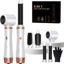 Hair Dryer Brush 5 in 1, Blow Dryer Brush Set with Air Curler Wrap Hair Styler, Negative Ionic Blow Dry Brush, Detachable Hair Tool for Curling, Volumizer,Straightener,Drying (White Rose Gold)