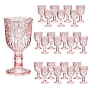 12 Oz Vintage Wine Glasses Goblets Drinking Glasses Sunflower Embossed Glassware Plastic Champagne Flutes Unbreakable Wedding Toasting Glasses Party Wine Cups for Bridal Shower Party (24, Pink)