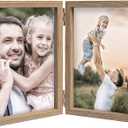 4x6 Picture Frames Double Hinged MDF Wood Grain with Glass Front Stand Vertical on Tabletop