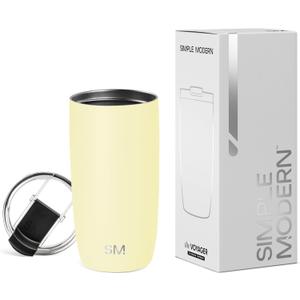 Simple Modern Travel Coffee Mug Tumbler with Flip Lid | Reusable Insulated Stainless Steel Cold Brew Iced Coffee Cup Thermos | Gifts for Women Men Him Her | Voyager Collection | 16oz | Buttercup