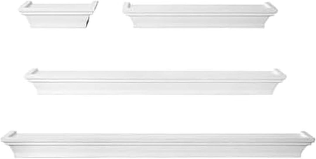 Melannco Arlington Floating Wall Shelves for Bedroom, Living Room, Bathroom, Kitchen, Office, Nursery, Set of 4, White