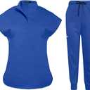 niaahinn Scrubs Set for Women Nurse Uniform Jogger Suit Stretch Top & Pants with Multi Pocket for Nurse Esthetician Workwear (Medium, Royal Blue)