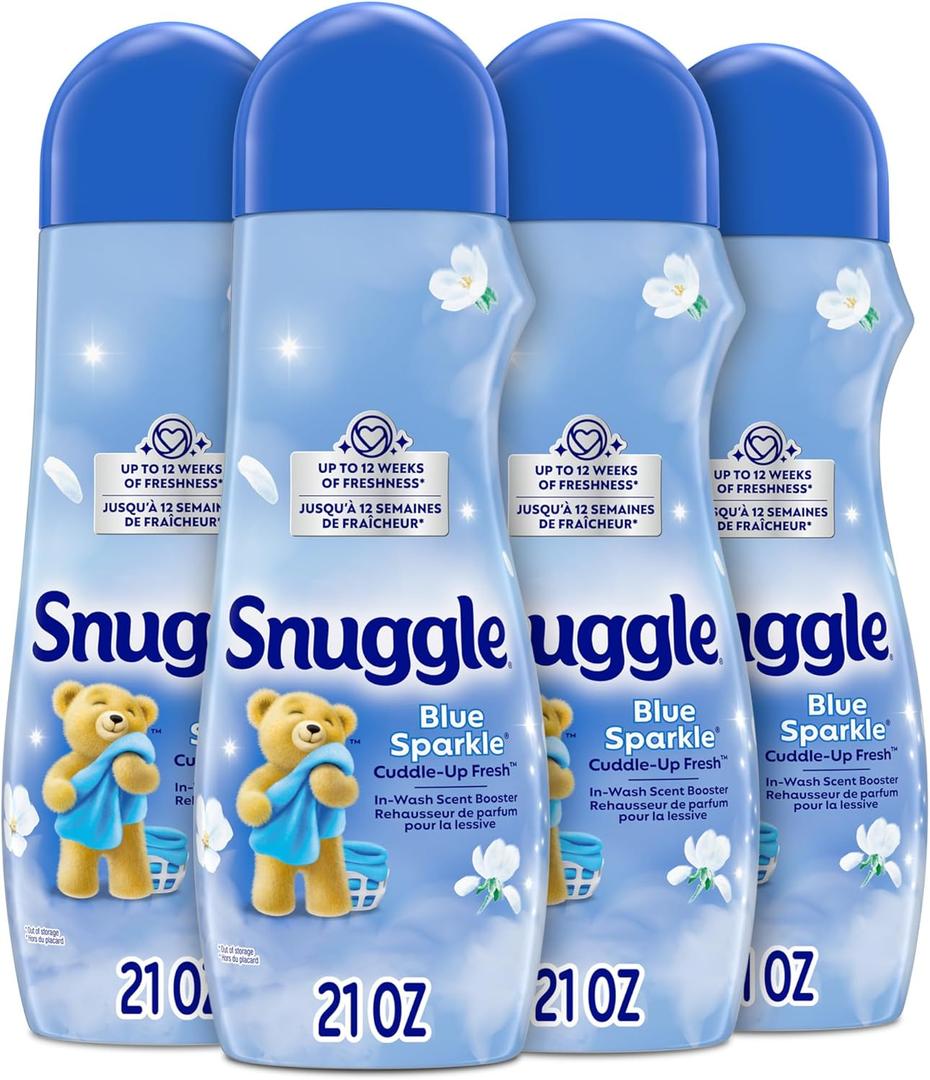 Snuggle In Wash Scent Booster, 21 Oz, Pack of 4, Blue Sparkle, Laundry Beads for Long-Lasting Freshness, Fragrance Enhancer for Clothes, Bedding & Activewear, HE Safe
