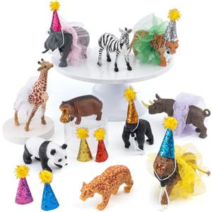30PCS Jungle Animals Birthday Party Decorations Set, Safari Animal Cake Toppers with Hats and Ballet Skirts, Perfect for Kids Jungle Themed Party Supplies, Wild Animal Décor for Birthday Celebration