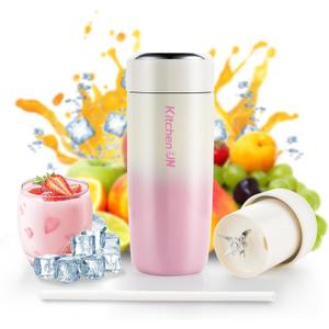 Portable Blender for Shakes and Fresh Fruit Smoothies, 16.1oz Insulated Stainless Steel Travel Cup, Cordless Personal Mini Mixer for Small Ice, USB-C Rechargeable for Gym Car Office - Pink