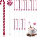FYSUIMU 40Pcs Christmas Drink Stirrers Xmas Candy Cane Stir Sticks Red White Lollipop Reusable Holiday Coffee Hot Cocoa Swizzle Sticks Cocktail Mixer for Chocolate Bar Beverage Party Supplies