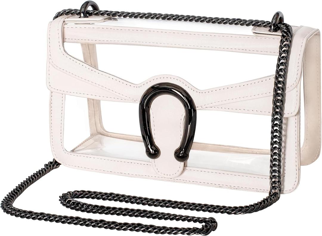 Joryin Women's Stadium Approved Crossbody Bag for Women, Small Clear Bag Shoudler Purse with Chain Strap (Cream)