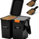 Maxdot 2 Sets 22lb Dry Pellet Storage Bin Pack with Scoops and Labels Grill Accessories Wood Pellet Storage Containers with Flavor Stickers Airtight for Grill Pellets