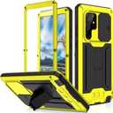 Compatible with Samsung S22 Ultra Case with Screen Camera Protector, S22 Ultra Rugged Military Metal Heavy Duty Waterproof Case with Stand Screen Protector Slide Camera Cover Outdoor (Yellow)