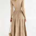 Saodimallsu Womens Long Sleeve Midi Sweater Dress Wrap V Neck Pleated A Line Fit Flare Elegant Knit Maxi Dress