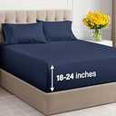 Extra Deep Pocket Split King Sheets - 5 Piece Breathable & Cooling Bed Sheets - Hotel Luxury Bed Sheet Set - Soft, Wrinkle Free & Comfy - Easily Fits Extra Deep Mattresses - Navy Blue Sheets Set