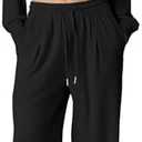 QINSEN Women Cozy 2 Piece Lounge Matching Set Wide Leg Sweatpants Half Zip Crop Sweatshirt Outfits M