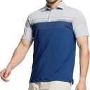 Rouen Polo Shirts for Men Quick Dry Regular Fit Casual Color Block Chest Print Active Short Sleeve Collared Mens Golf Shirt (XXXL)