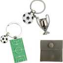 2 pieces green football Soccer field key chain + Soccer football match trophy key chain with gift bag as a birthday gift for football lovers, souvenirs