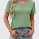 GKBK Womens Short Sleeve T Shirts V Neck Tops Summer Trendy Comfy Casual Basic Tee Shirt (Green, L)
