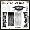 SmoothNovelty Black and Silver Prom 2026 Backdrop Decoration Set Include Grad Cap, Door Cover Kit, Tinsel Foil Curtain, 9.5 x 8.2FT Photo Booth Background Banner for Grad Graduations Party Favors