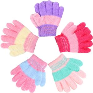 SATINIOR 5 Pairs Kids Gloves Full Fingers Knitted Warm Gloves Winter Mittens for Little Boys and Girls Daily Supplies (3-6 Years Size, Cheerful Colors)