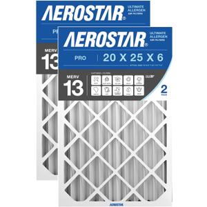 Aerostar Air Filter 20x25x6 MERV 13 AC Filter, HVAC, Furnace Filter, 2 Pack | ACTUAL SIZE (19.75 x 24.25 x 6.00) Fits Aprilaire 201, AC Filter, Furnace Filter Captures Dust, Lint & Pollen MERV 9