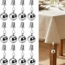 Pumtus 12 Pack Heavy Duty Tablecloth Weights, Stainless Steel Ball with Clip, Metal Shower Curtain Weight, Garden Flag Table Cover Weights for Outdoor Picnic, Garden, Patio, Party, Camping Decor, Small