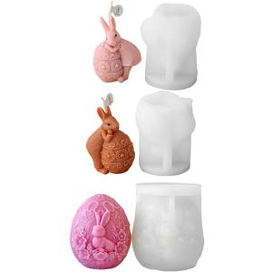Easter Bunny Egg Silicone Candle Mold, 3D Rabbit with Decorative Egg Design, DIY Aromatherapy Candle Making Mold Set