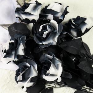 Artificial Rose Flower,10 Non Fading Single Stem False Silk Flower Roses, Realistic Blossom Flora for DIY Home Decoration Bridal Wedding Bouquet Halloween Decoration (Black White)