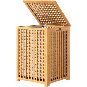 120L Bamboo Laundry Hamper with Lid, Laundry Basket with Liner and Handle, 17.7"L x 17.7"W x 25.6"H