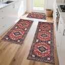 Kitchen Rug Set 3Pcs, Boho Rug Sets Non Slip Washable for Floor Thick Farmhouse Kitchen Decor Runner Rugs for Kitchen, EntrywayLaundry, Hallways 20''x32''+20''x48''+20''x59 (Red)