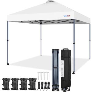 Yaheetech 10x10 Pop-up Canopy Tent w/ 2 Integrated Wheels for Mobility, Waterpoof & Heavy Duty, Instant Sun Shelter with Carry Bag, Weight Bags for Outdoor Camping Beach Patio Parties, White