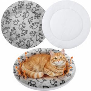 VitalCozy 2 Pack Self Heating Cat Pad Self Heating Cat Bed Machine Washable Heat Pet Mat Reversible Body Thermal Warm Round Dog Bed Crate Blanket for Feral and Indoor Cats(16'',Grey Dog Paw)