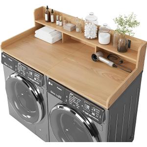Washer Dryer Countertop with Shelf, 2-Tier Laundry Countertop Over Washer and Dryer, 54" x 27.55" Wooden Table for Folding Clothes for Laundry Room Organization and Storage (Oak)