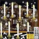 10 Set Christmas Window Candles Lights with Timer Battery Operated Electric LED Taper Candles Flameless for Windows, Gold Candle Holders, Suction Cups & 20 PCS Battery Included (10 Set)