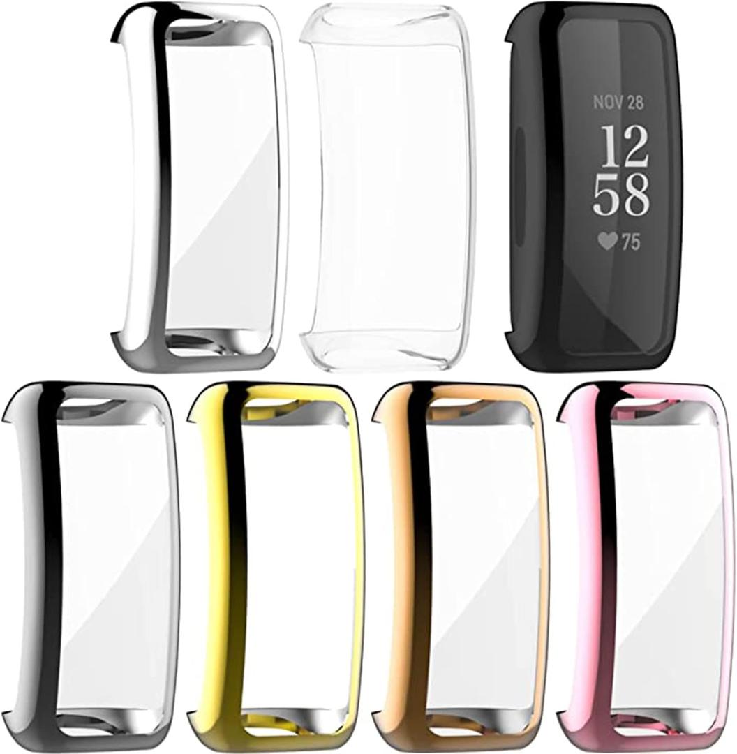 FitTurn Compatible with Fitbit Inspire 3/Inspire 2 Screen Protector Case, 7 Metal Colour Full Coverage Soft TPU Shockproof Case Protective Screen Cover Bumper Shell for Inspire 3/Inspire 2 HR