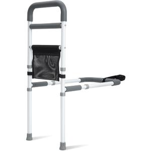Bed Rails for Elderly Adults Safety - Adjustable Bed Assist Rail for Seniors Fall Prevention with Support Leg, Bedside Grab Bar Cane with Storage Pocket, Fits King, Queen, Full, Twin Bed