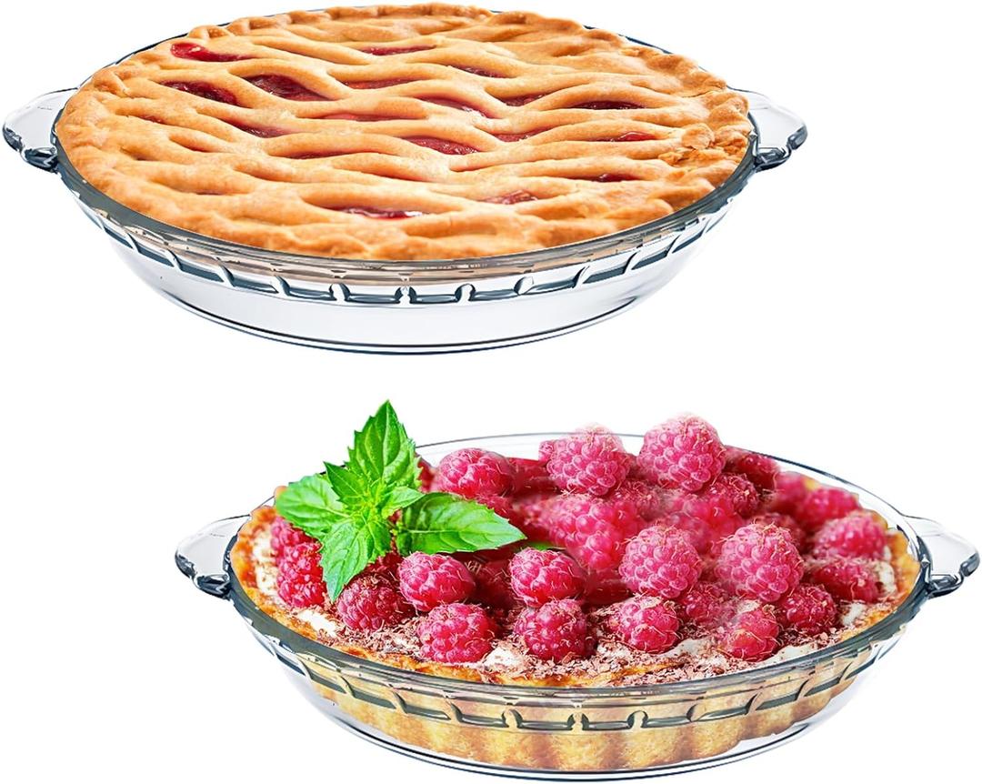 7" Glass Pie Pan for Baking with Handles Easy Grab 2PCS Round Pie Baking Dishes for Apple Pie Pumpkin Pie Salads Desserts Serving Plates