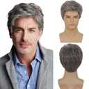Kaneles Mens Grey Short Wig Synthetic Replacement Costume Halloween Soft Layered Natural Hair Male Wigs (Gray)