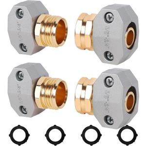 Triumpeek 2 Sets Garden Hose Repair Kit, Aluminum Male and Female Coupling Menders with Zinc Clamps, Hose End Connectors with 4 Extra Rubber Washer for 3/4" and 5/8" Garden Hose Fittings