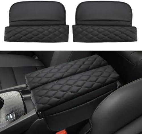 INTGET Car Center Console Armrest Cover for Nissan Rogue Accessories 2021-2026 2022 2023 2024 2025 Leather Arm Rest Box Lid Middle Console Seat Cover Protector (Black Cushion Texture, 2021-2026), Pack 4