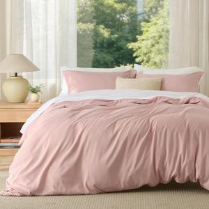 Duvet Cover Full Size - Soft Double Brushed Bedding Set for Kids & Adults, Zipper Closure, 3 Pieces, Includes 1 Duvet Cover (80"x90") & 2 Pillow Shams, NO Comforter, Blush Pink