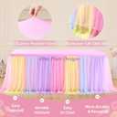 Wish Care Rainbow Tulle Tablecloth for 6 Foot Rectangle Tables Double Layer Tulle Tutu Desk Skirt Unicorn Ruffle Pastel Table Cloth Stretch Fitted Table Covers for Girls Birthday Baby Shower Party