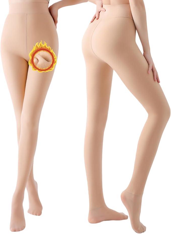 Arkim Fleece Lined Tights S/ M/ L Crotch 1 Seam Line True Translucent Thermal Tights Winter Leggings Pantyhose Sheer Tights(Natural-Fleece, S)