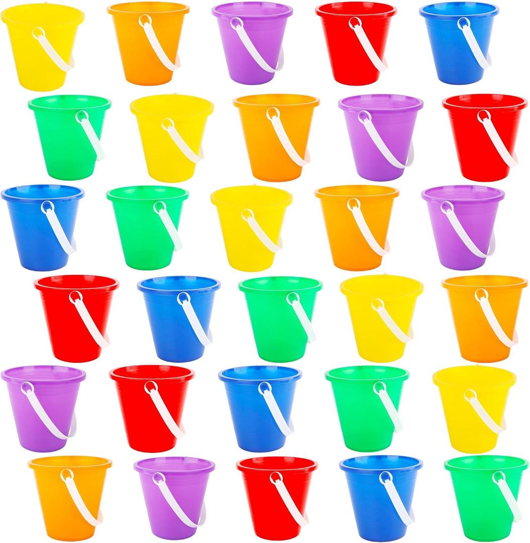 30 Packs 5 Inch Sand Buckets Colorful Durable Plastic Beach Buckets with Handles for Summer Beach Sandbox Pool Party