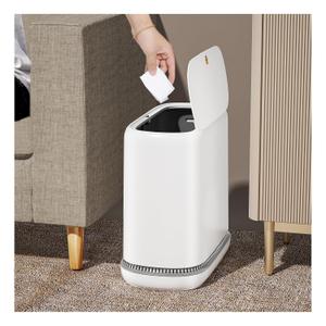 MOPALL Bathroom Trash Can with LidVacuum Adsorption 3 Gallon Slim Garbage Can with Press-Top Lid, Waterproof Trash Bin White Plastic Small Waste Basket for Bathroom, Office, Bedroom, Living Room